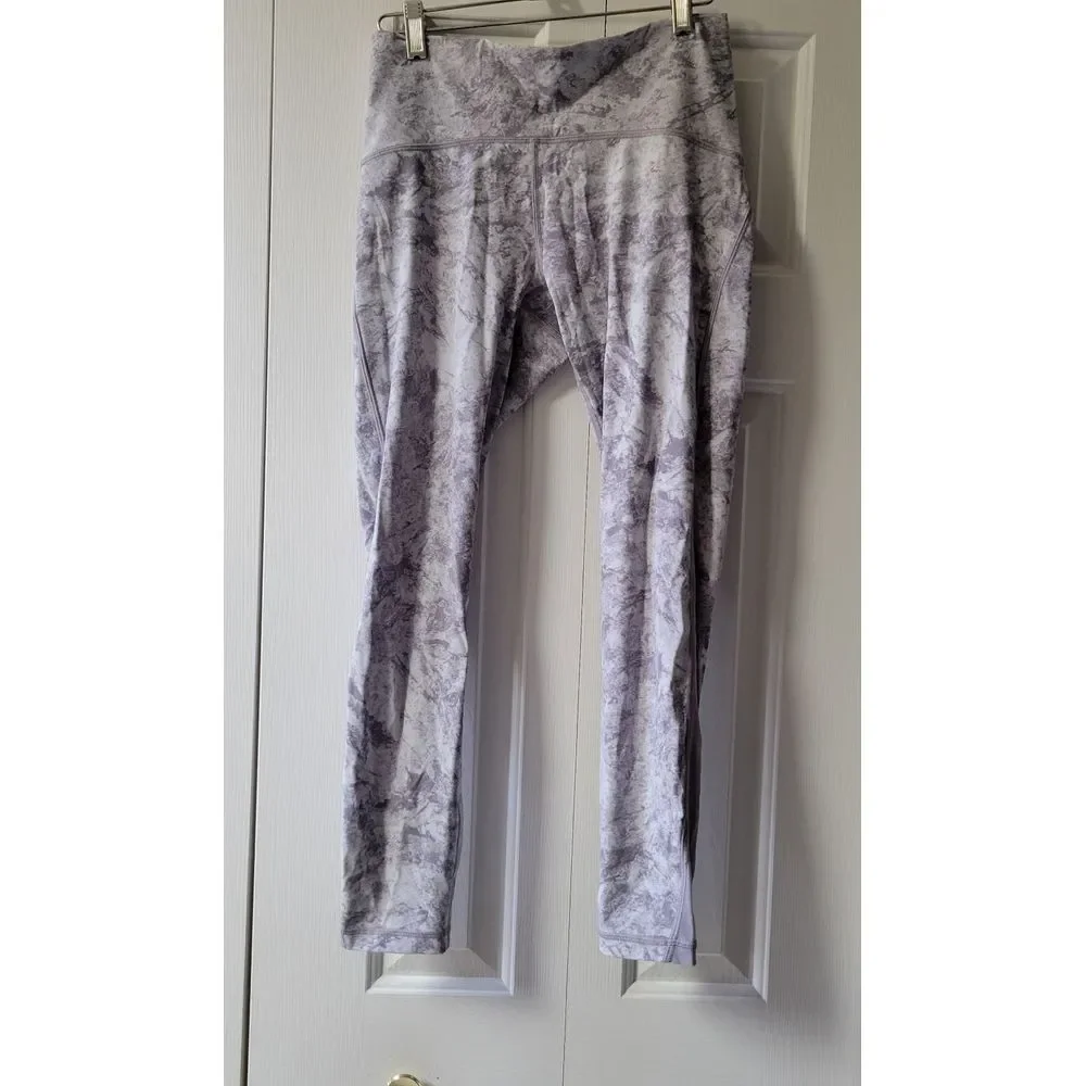 Lululemon Wunder Under Marbled High Rise Leggings Cropped Vented Ankle Women's 8